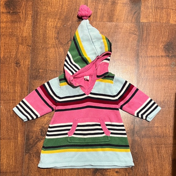 GAP Multicolor Striped Kids Hooded Sweater with Pom Pom - Picture 1 of 6